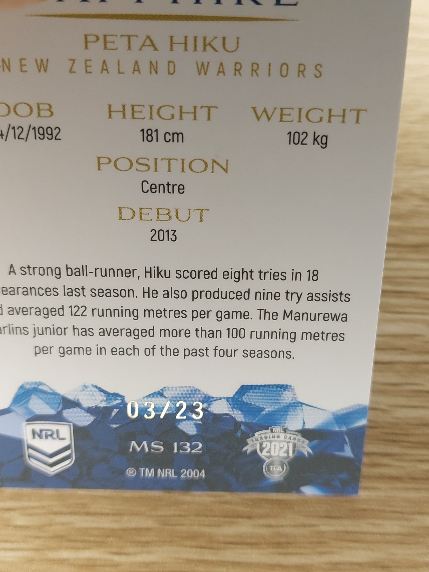 2021 NRL ELITE Mojo Sapphire Peta Hiku MS 132 03/23