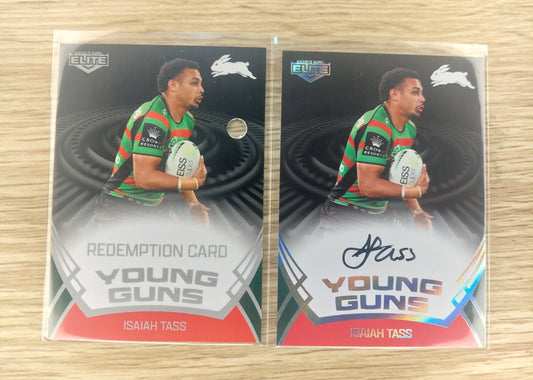 2023 NRL ELITE Young Guns Isaiah Tass YGS 13/17 Auto 052/117 + Redemption Card.