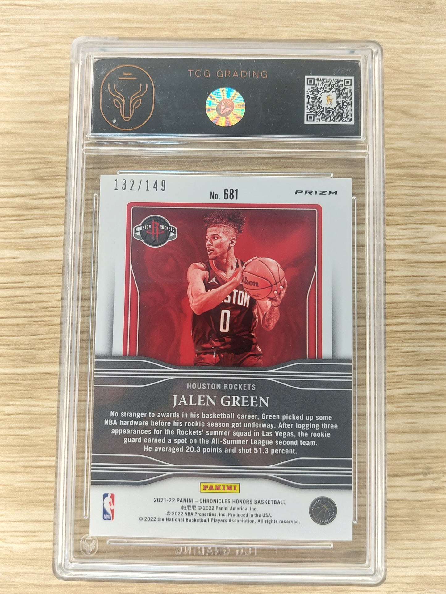 2021-22 Panini Chronicles no.681 Jalen Green Red Prizm Honors RC 132/149  TCG 9