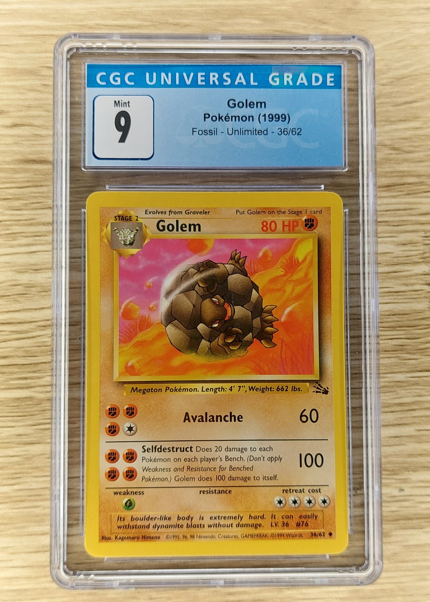 1999 Pokemon Fossil 36/62 Golem Unlimited CGC 9