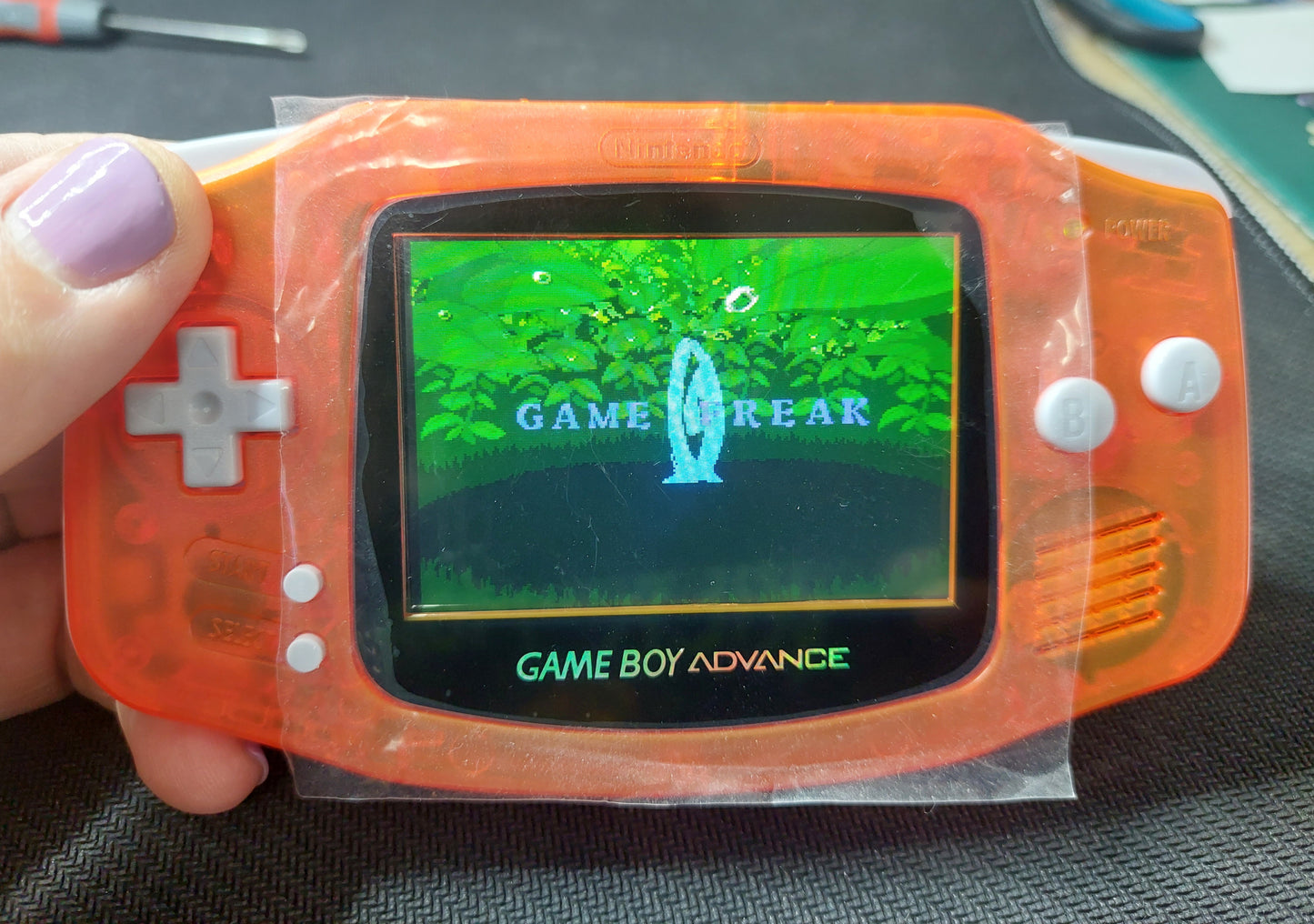 2000 Nintendo Gameboy Advance AGB-001 Brand new Clear Orange case,IPS Backlit screen w/color brightness adjustable touch