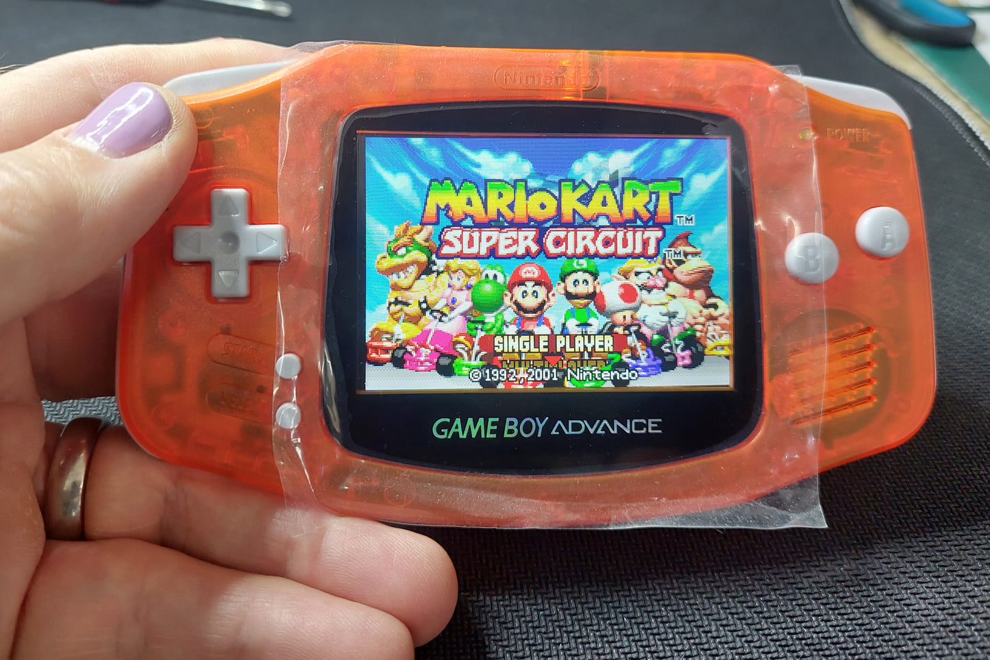 2000 Nintendo Gameboy Advance AGB-001 Brand new Clear Orange case,IPS Backlit screen w/color brightness adjustable touch