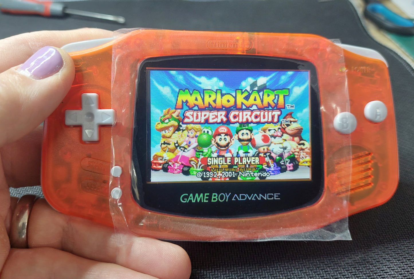 2000 Nintendo Gameboy Advance AGB-001 Brand new Clear Orange case,IPS Backlit screen w/color brightness adjustable touch