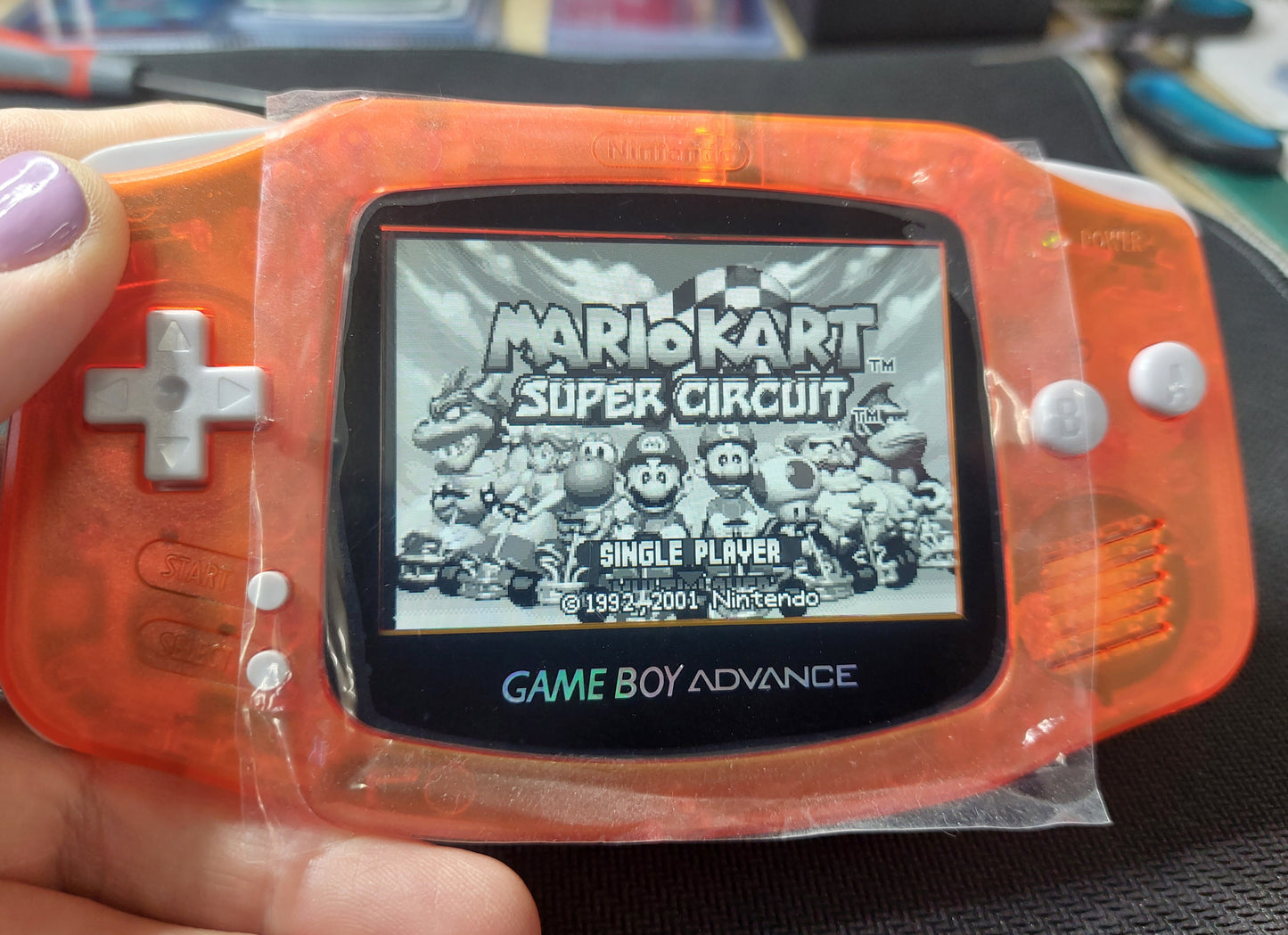 2000 Nintendo Gameboy Advance AGB-001 Brand new Clear Orange case,IPS Backlit screen w/color brightness adjustable touch