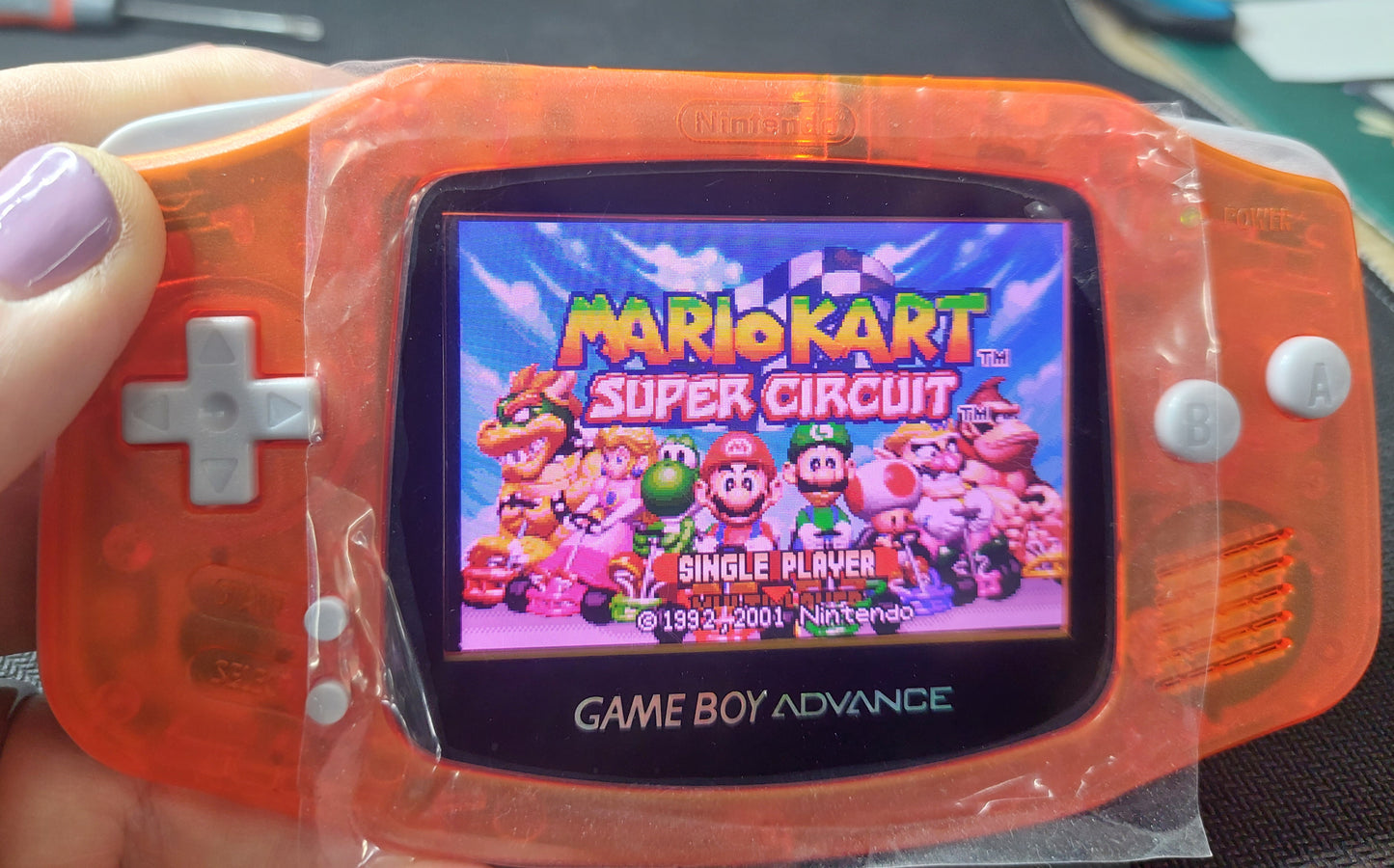 2000 Nintendo Gameboy Advance AGB-001 Brand new Clear Orange case,IPS Backlit screen w/color brightness adjustable touch