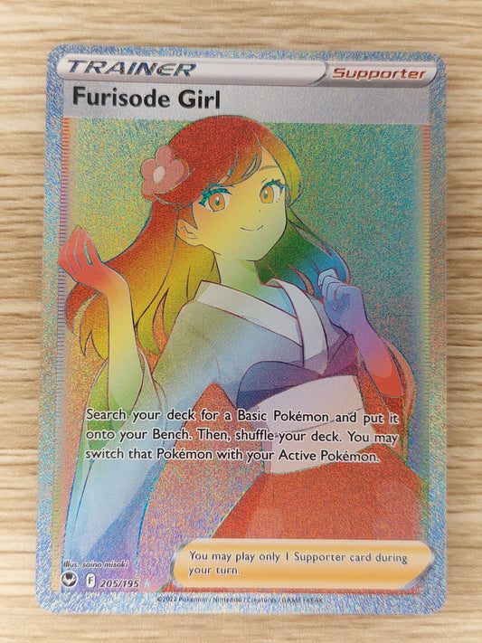 2022 Pokemon Silver Tempest 205/195 Trainer Furisode Girl Rainbow Secret Rare