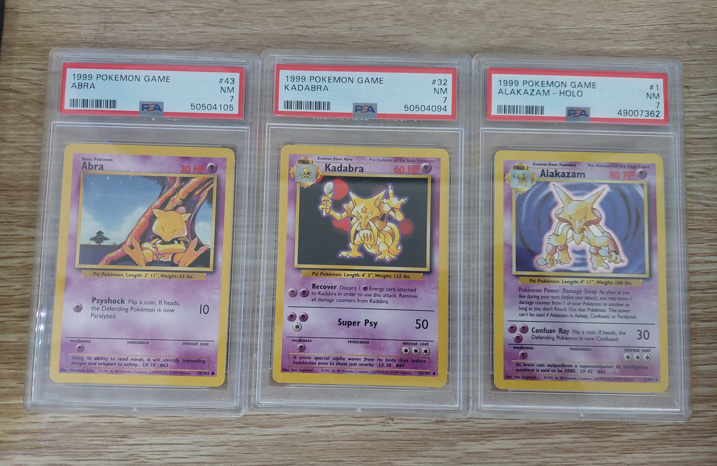 1999 Pokemon Base Set - Abra,Kadabra & Alakazam Holo Set of 3 All PSA 7