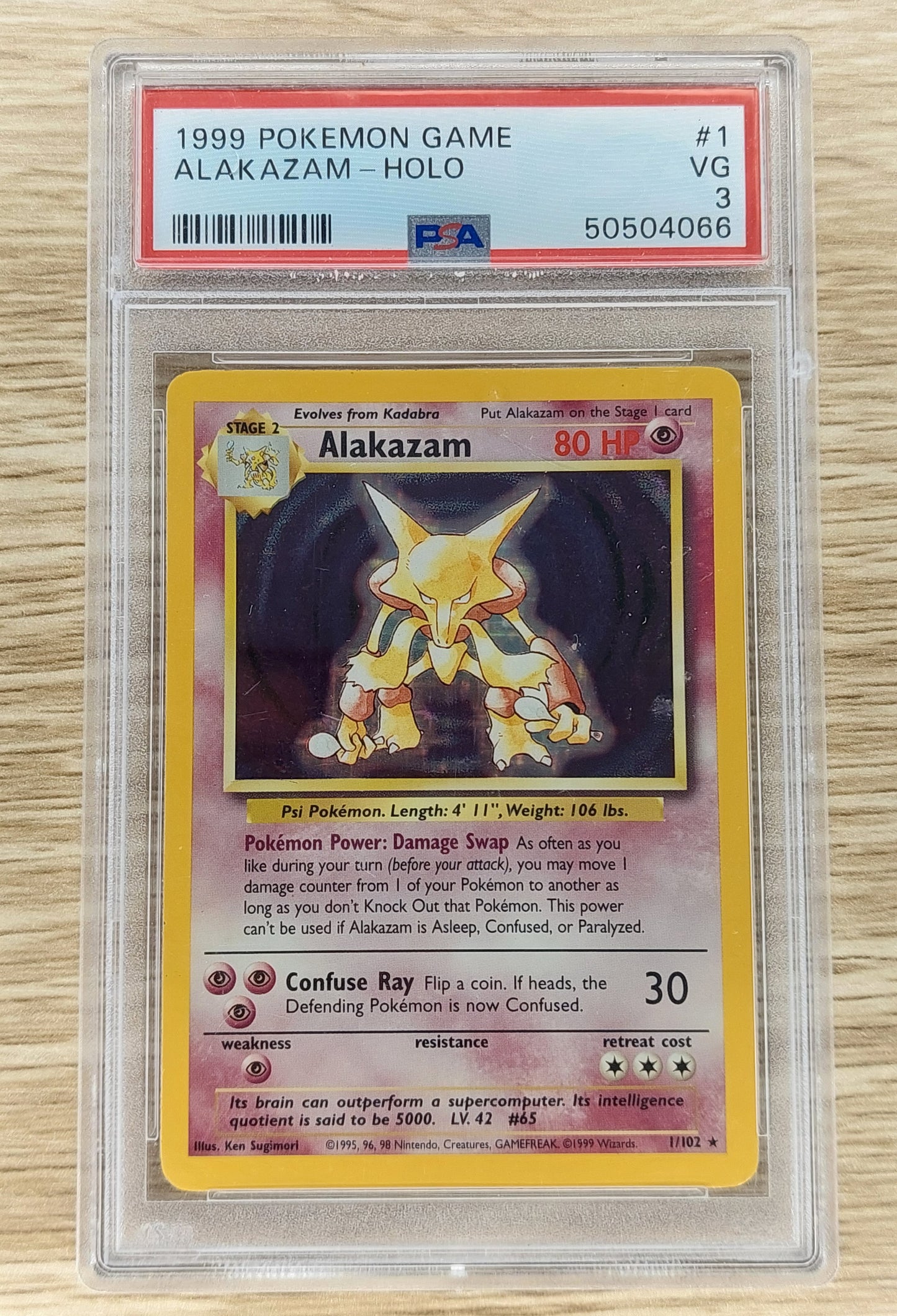 1999 Pokemon 1/102 Alakazam Holo PSA 3