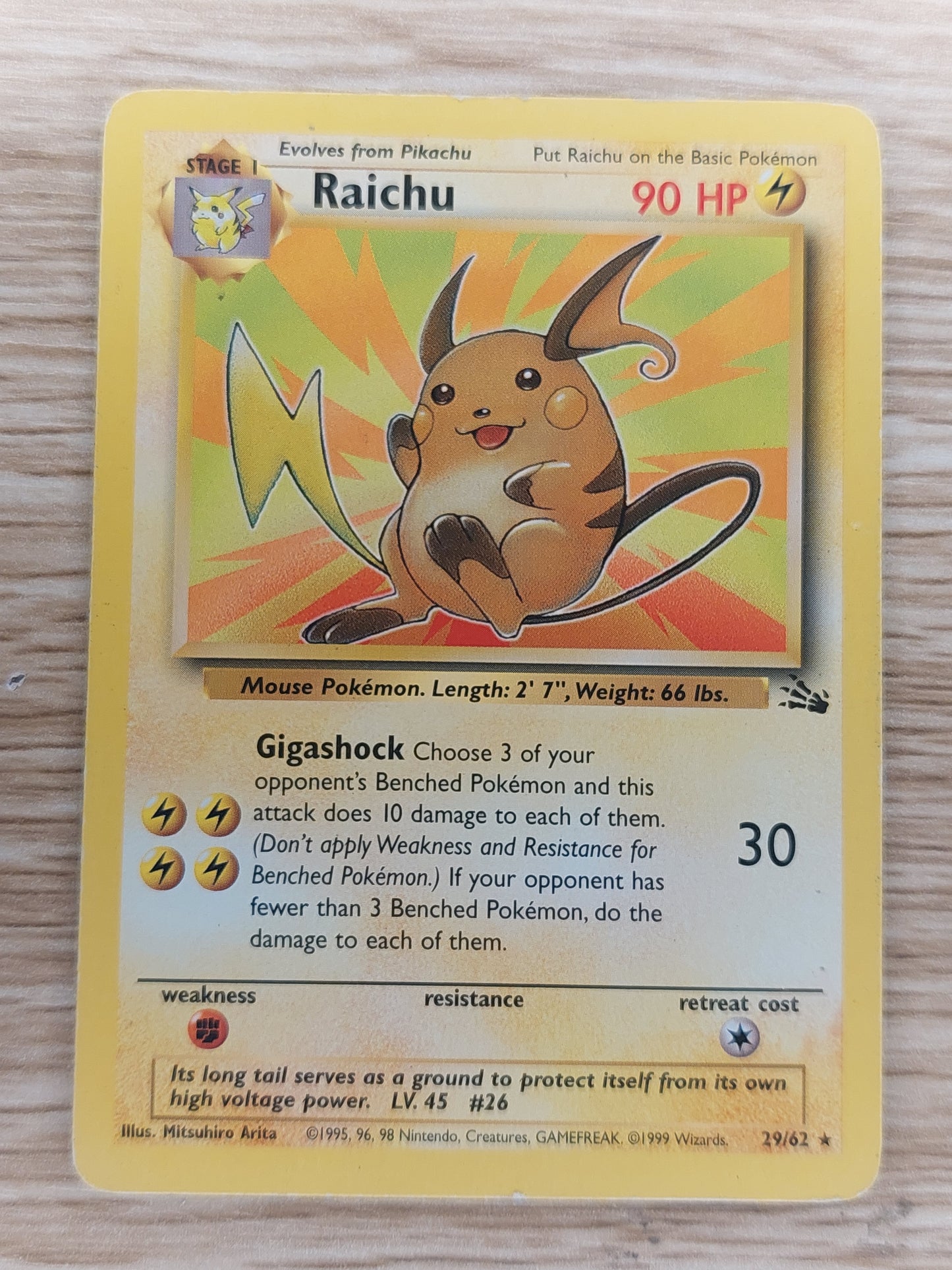 1999 Pokemon WOTC Fossil 29/62 Raichu Non Holo LP