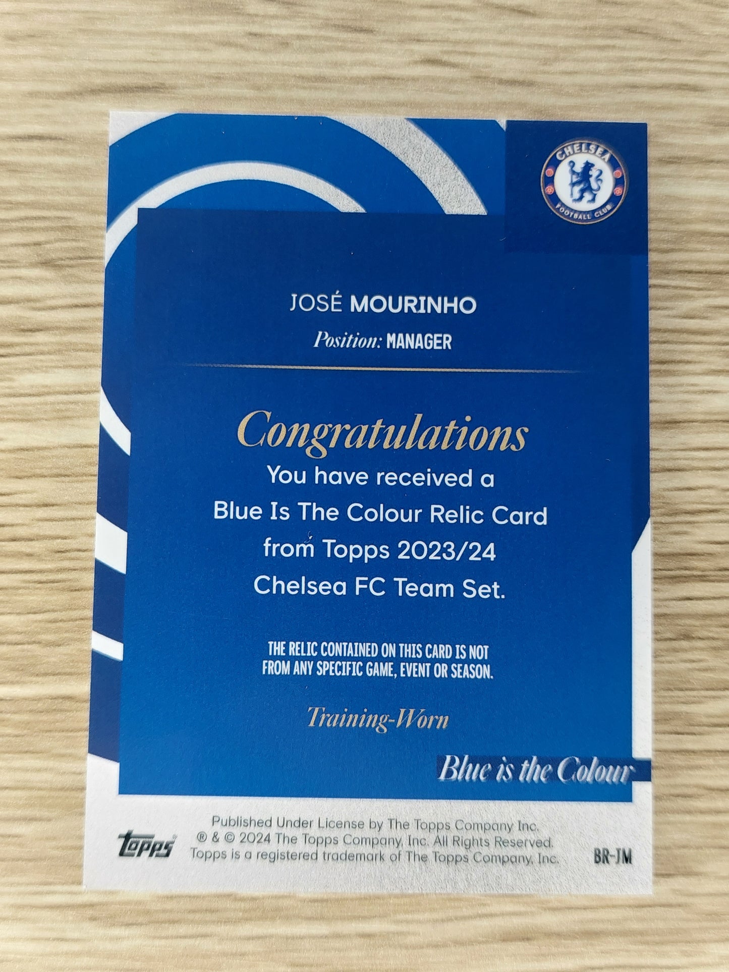 2024 Topps Chelsea Team Set BR-JM Jose Mourihno Relic Pink 02/99