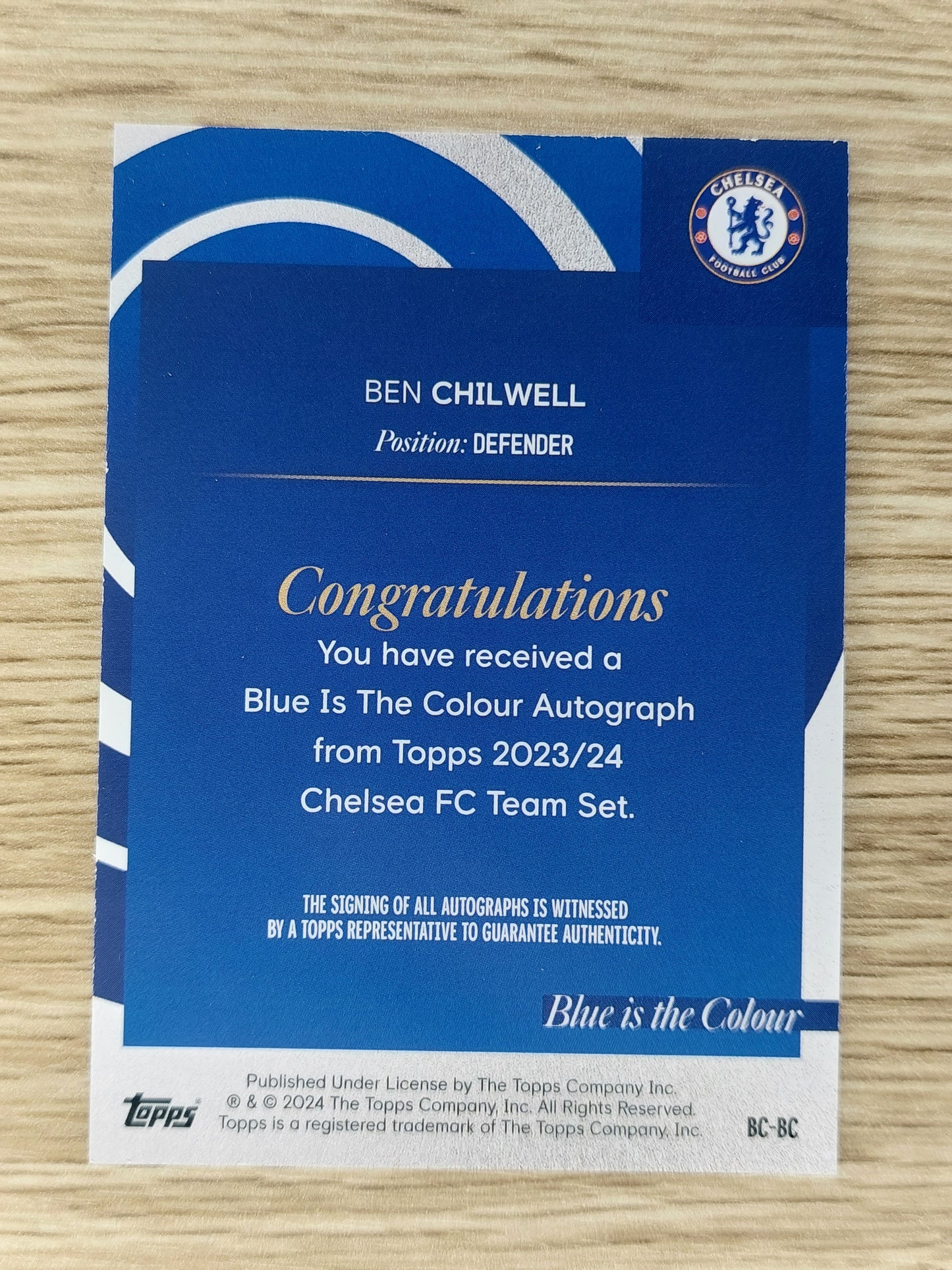 2024 Topps Chelsea Team Set Ben Chilwell Auto BC-BC