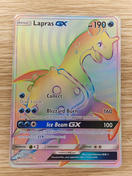 Pokemon TCG Sun & Moon Base Set Lapras GX Rainbow Secret Rare 151/149