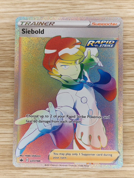 2021 Pokemon Chilling Reign 221/198 Trainer Siebold Rainbow Secret Rare