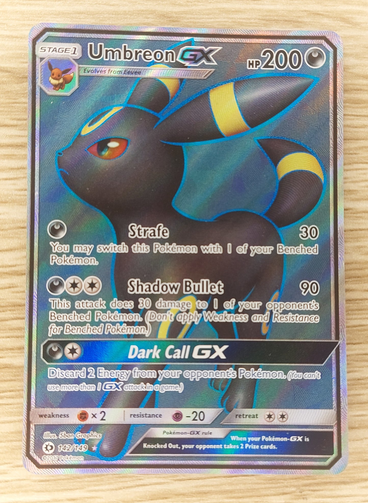 Umbreon GX - 142/149 - Full Art Ultra Rare - Pokemon Sun & Moon Base Set -