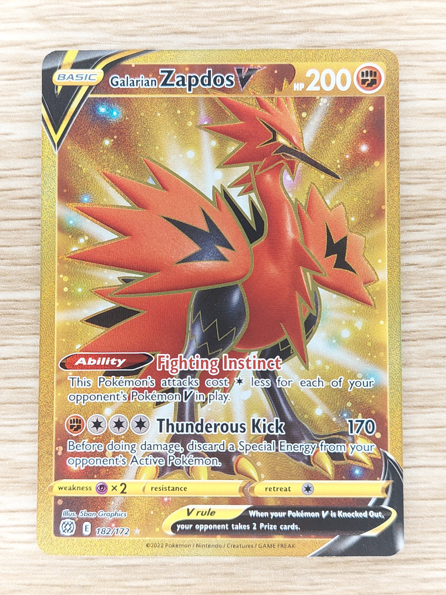 2022 Pokemon SWSH Galarian Zapdos V 182/172 SECRET Brilliant Stars