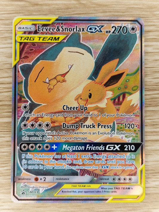 Eevee & Snorlax GX - SM169 Pokemon Tag Team - SM Black Star Promo - LP