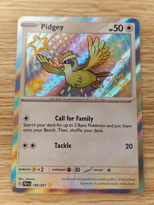 Pokemon TCG Paldean Fates 196/091 Pidgey Shiny Rare N/M