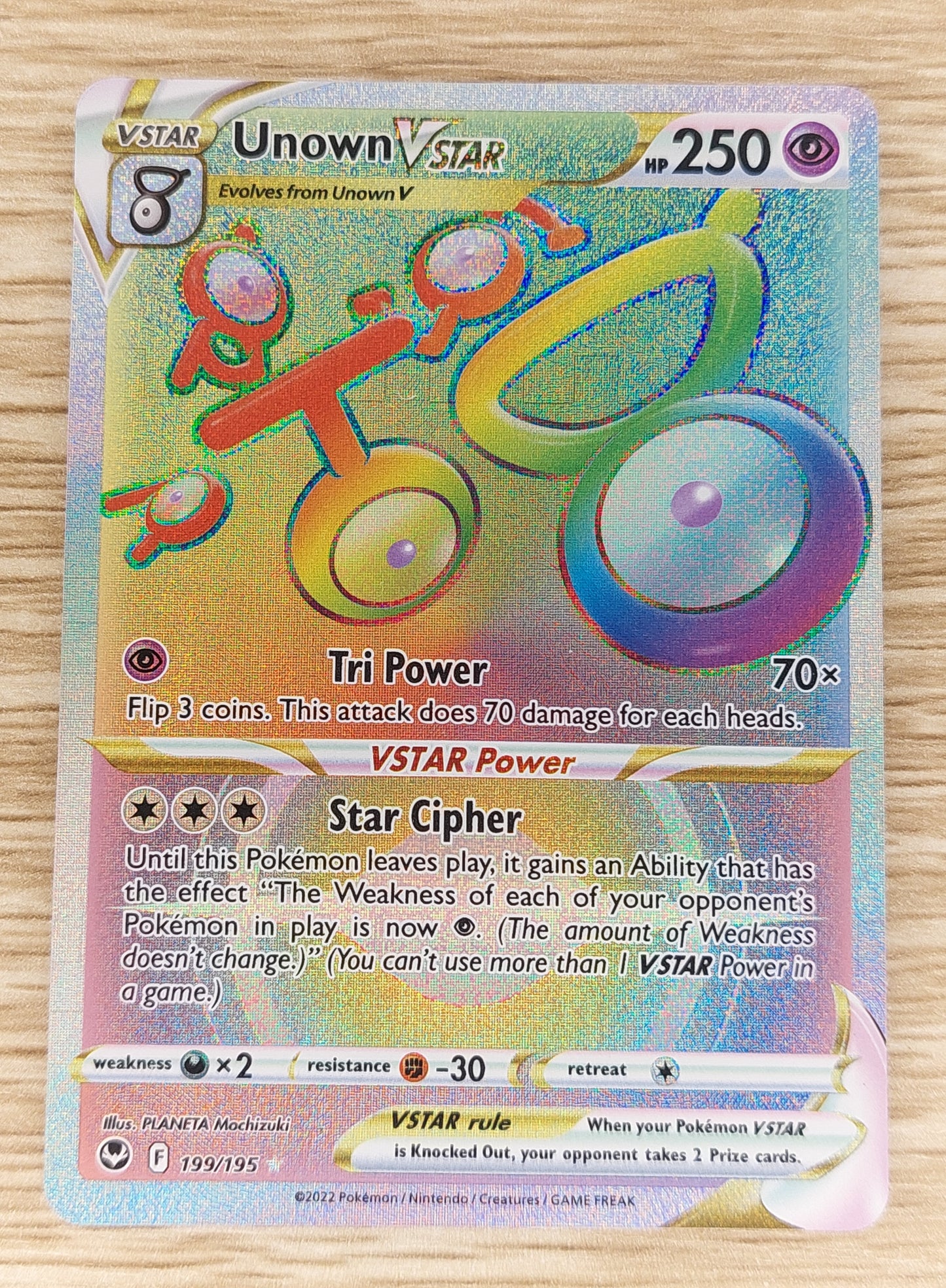 Pokemon Silver Tempest 199/195 Unown Vstar Rainbow Secret Rare