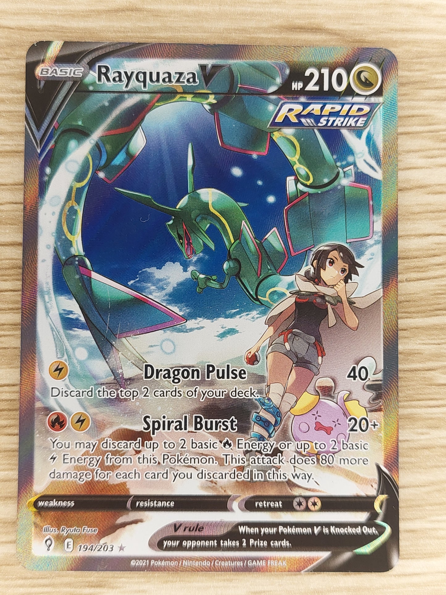 2021 Pokemon Evolving Skies 194/203 Rayquaza V Full Art HP SEE Pics