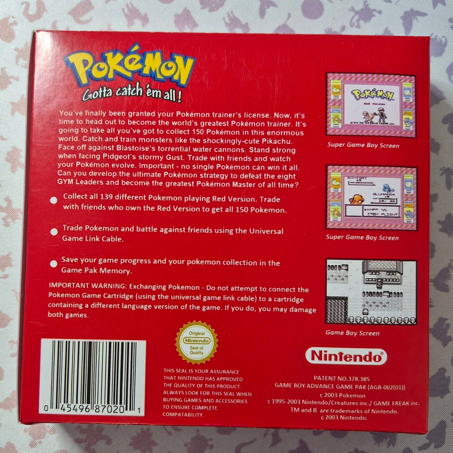 Pokémon Gameboy Red Version (AU-EUR)New Save Battery- Inc.Reproduction Box & Manual