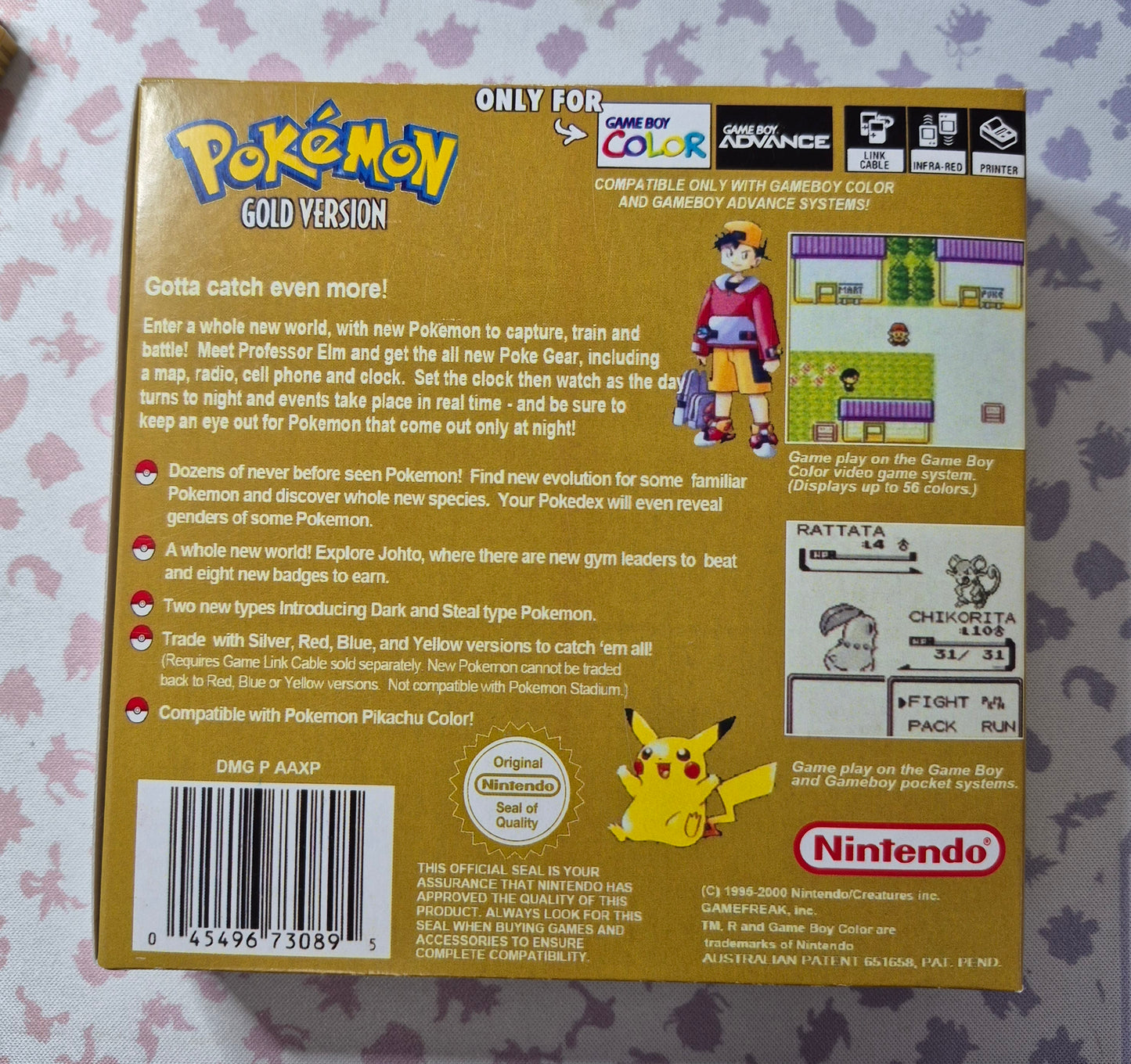 Pokémon Gameboy Gold Version (AUS)New Save Battery- Inc.Reproduction Box .