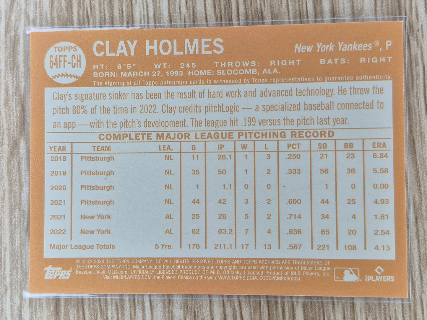 2023 Topps Archives Baseball 64FF-CH Clay Holmes On Card Auto