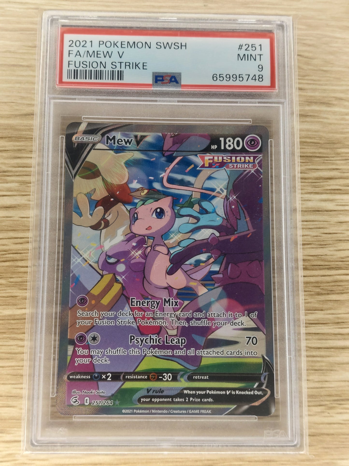 Pokemon 2021 Mew V Alternate Art Fusion Strike 251/264 PSA 9