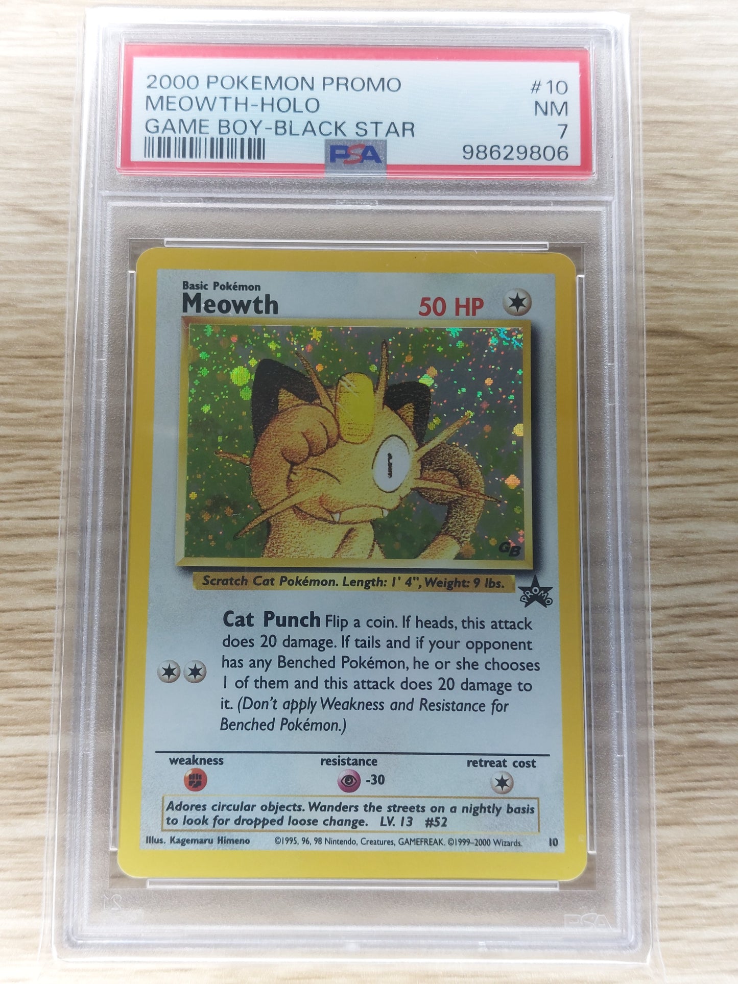 Pokemon 2000 Meowth Holo Game-Boy Black Star Promo #10 PSA 7