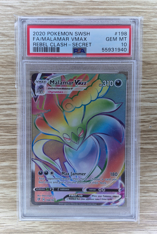 2020 Pokémon SWSH Rebel Clash 198/192 Malamar Full Art Rainbow PSA 10