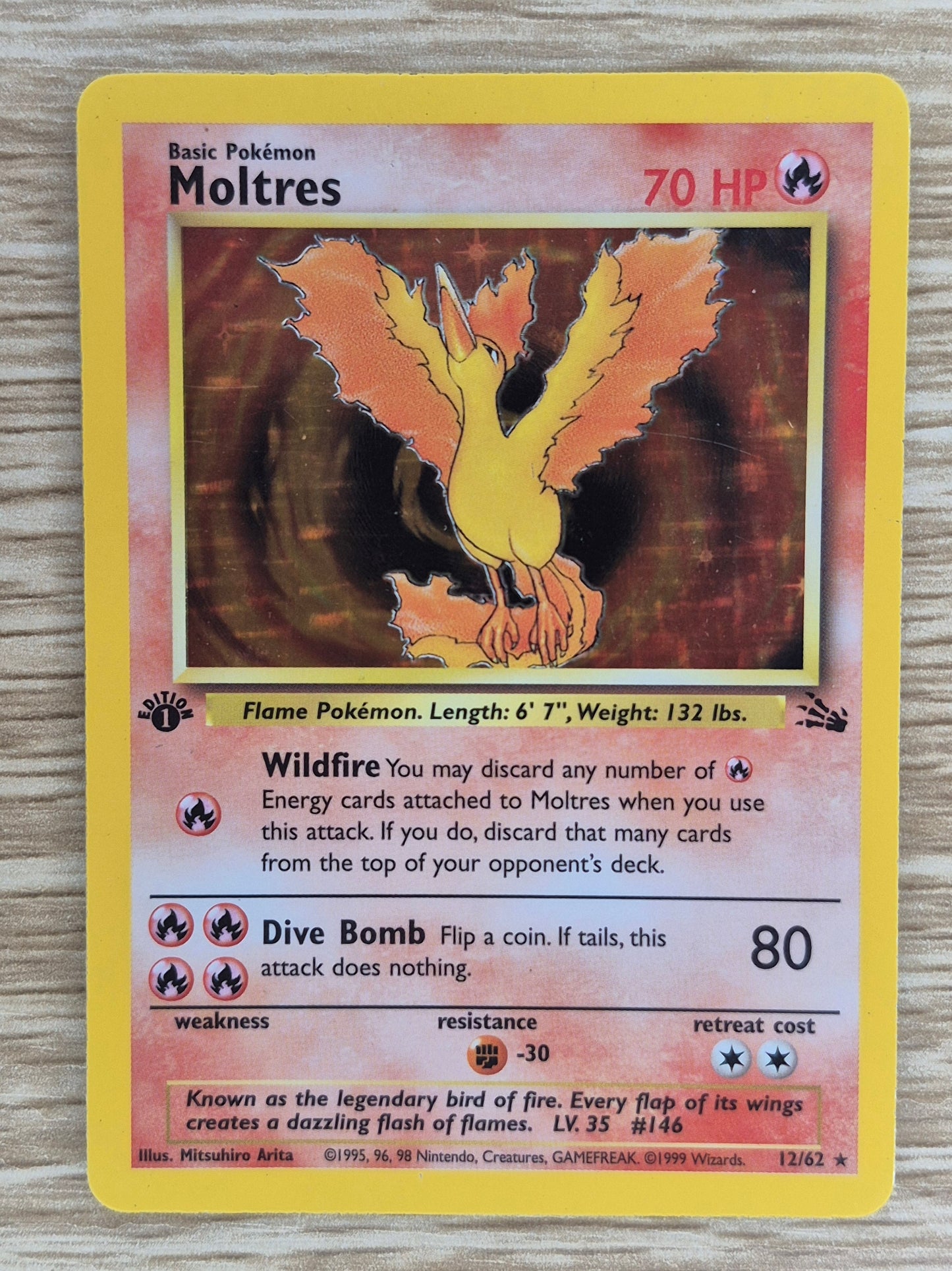 1999 Pokémon Fossil 12/62 Moltres Holo 1st Edition MP/LP