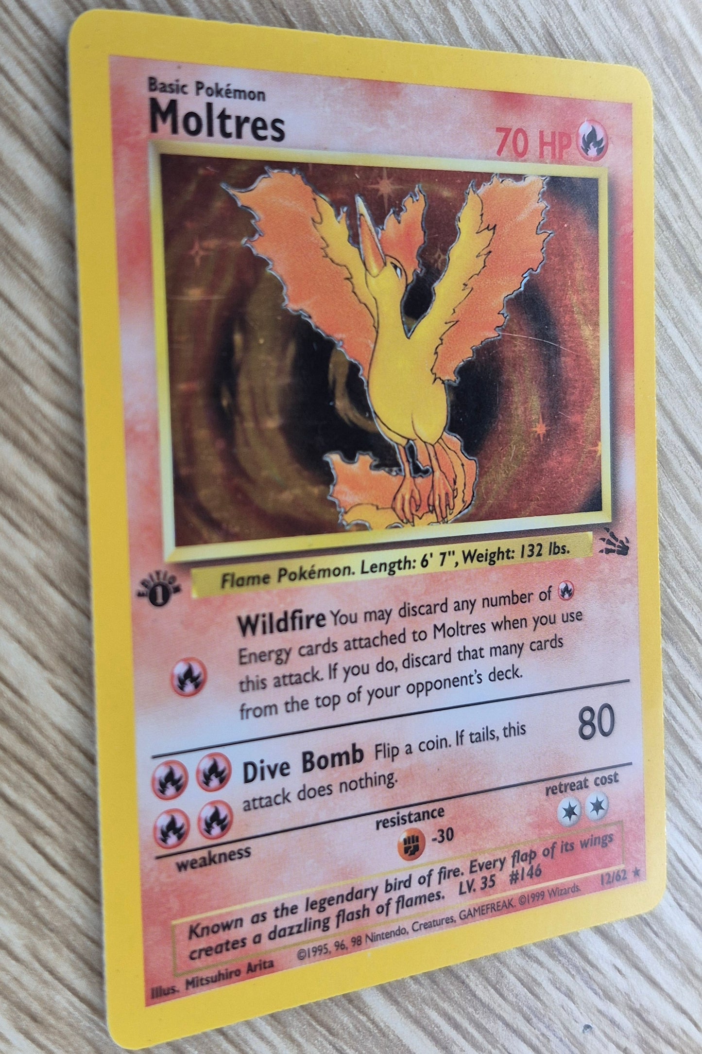 1999 Pokémon Fossil 12/62 Moltres Holo 1st Edition MP/LP