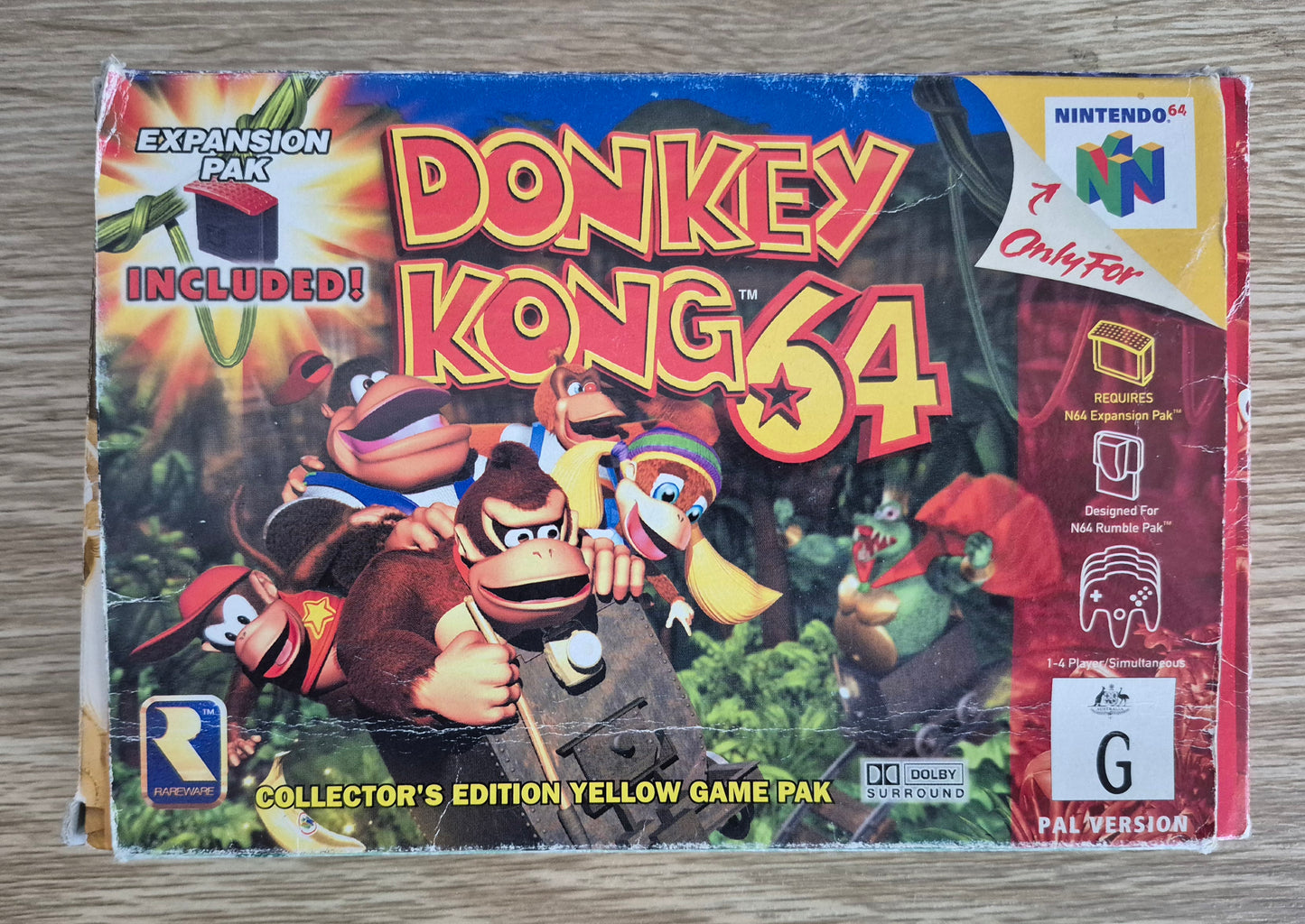 Nintendo N64 Boxed  Donkey Kong 64 Collectors Edition Yellow Game Pak+ new Expansion Pak (no instructions)