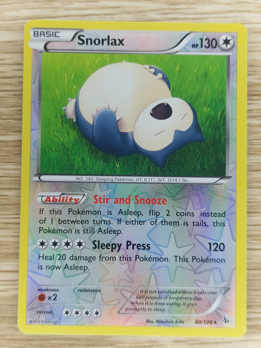 Pokemon 2014 Snorlax Reverse Holo Rare XY Flashfire 80/106