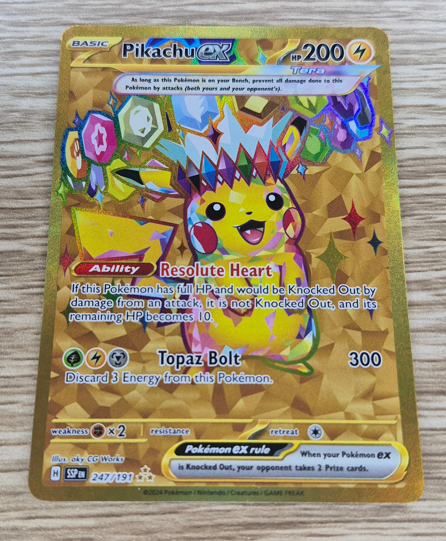 Pikachu EX 247/191 - Gold Full Art Hyper Rare Surging Sparks Pokemon  NM