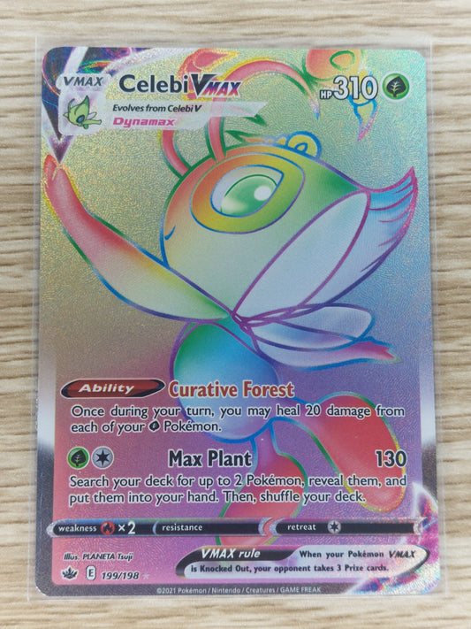 Pokemon 2021 Celebi Vmax Secret Rare Rainbow Chilling Reign 199/198