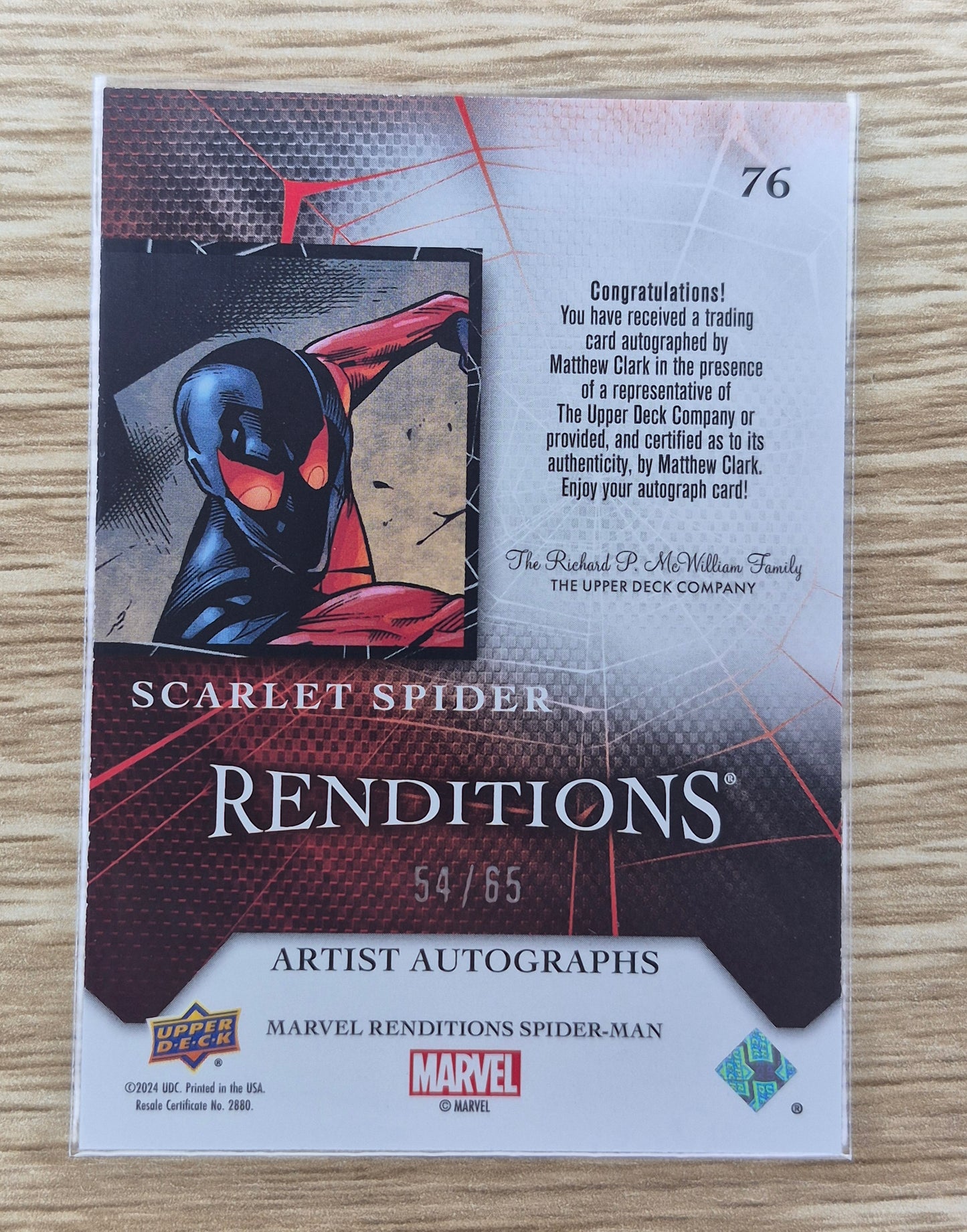 2024 Upper Deck Renditions Scarlet Spider Artist Autographs Matthew Clark 54/65