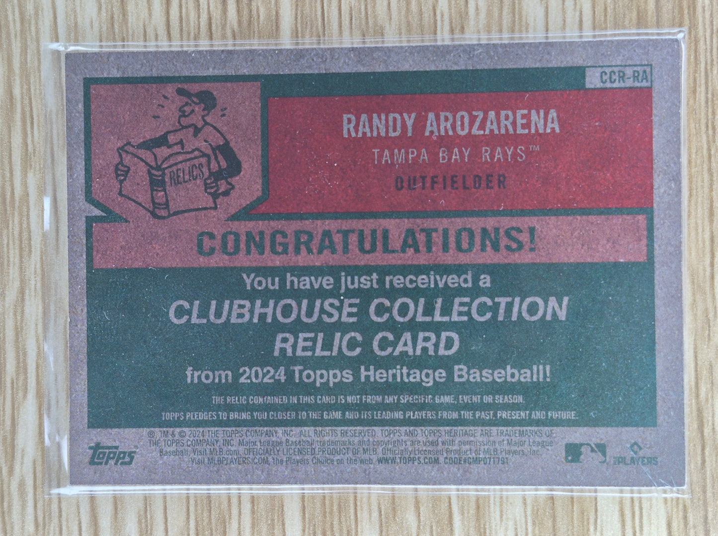 2024 Topps Heritage Baseball Randy Arozarena Game Used Memorabilia Relic CCR-RA