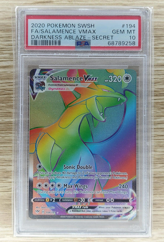 Pokemon 2020 Salamence Vmax Secret Rare Darkness Ablaze 194/189 PSA 10