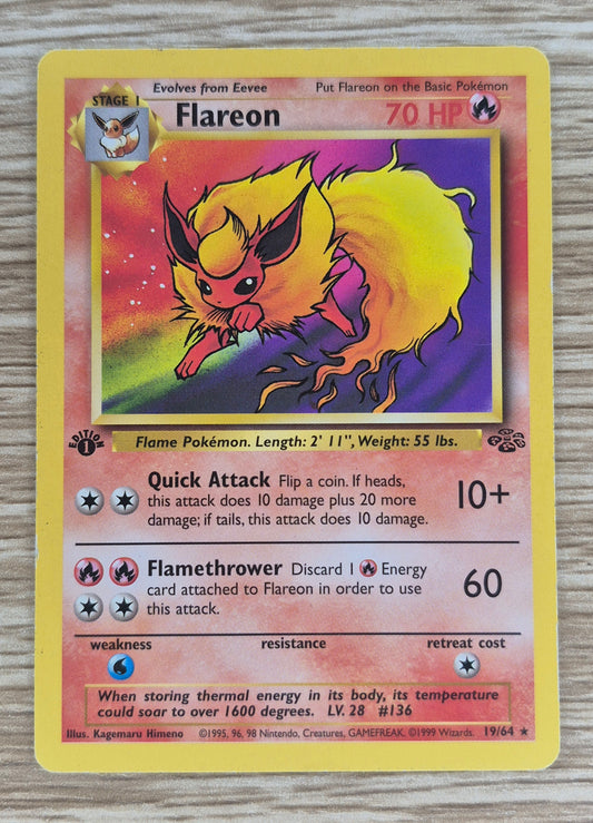 English 1999 Flareon Jungle 1st Edition Vintage 19/64 Pokémon Card MP