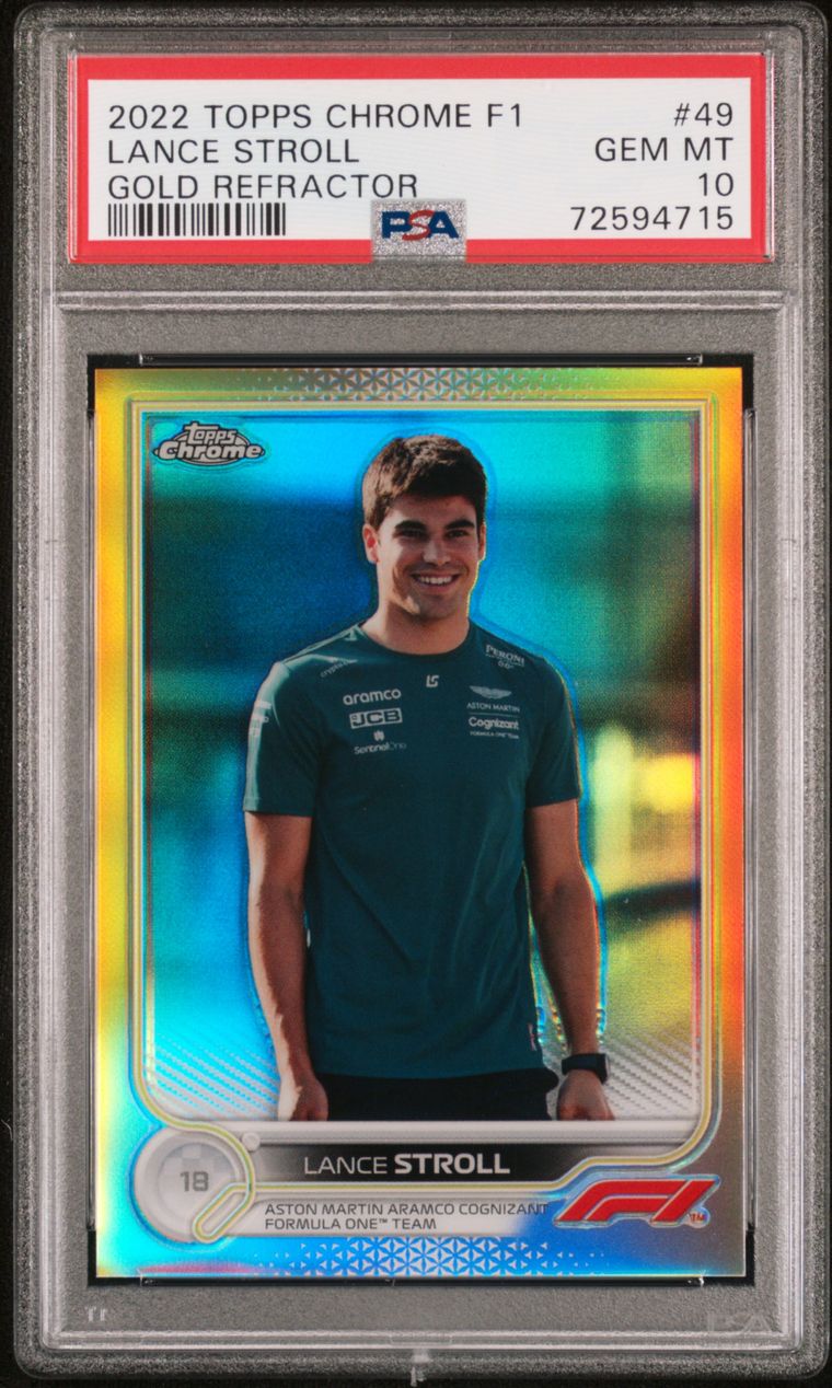 2022 Topps Chrome F1 #49 Lance Stroll Gold Refractor 41/50 PSA 10 (POP 2)