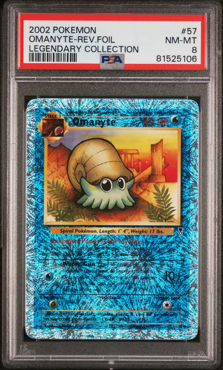 2002 Pokémon Omanyte-Reverse Foil 57/110 Legendary Collection PSA 8