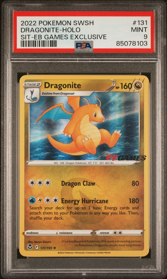 2022 Pokémon SWSH Dragonite Holo EB Games Exclusive PSA 9