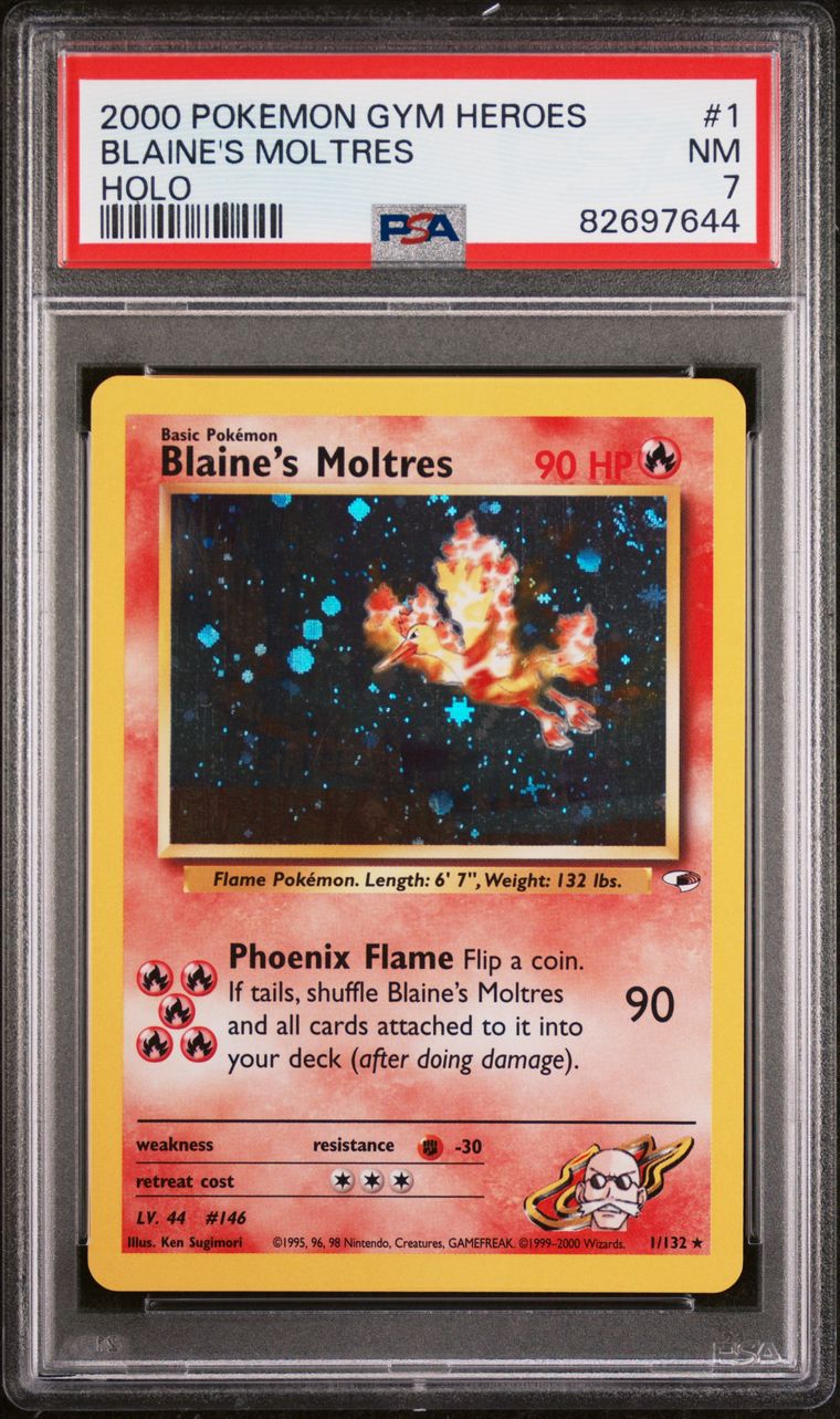 2000 Pokemon Gym Heroes 1/132 Blaine's Moltres Holo PSA 7 NM