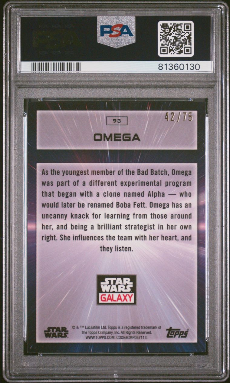 2022 Star Wars Galaxy #93 OMEGA Prism Refractor PSA 9