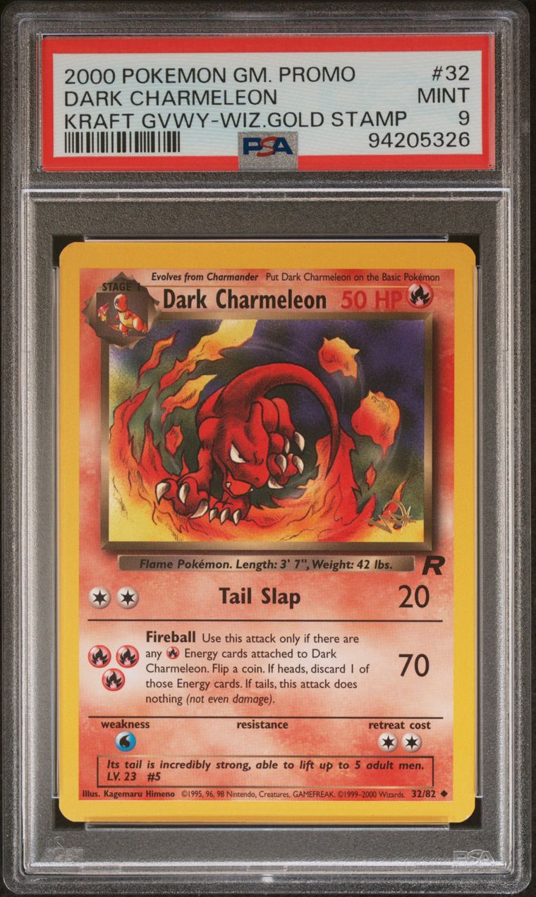 2000 Pokemon Dark Charmeleon Kraft Gold Stamp Promo 32/82 PSA 9