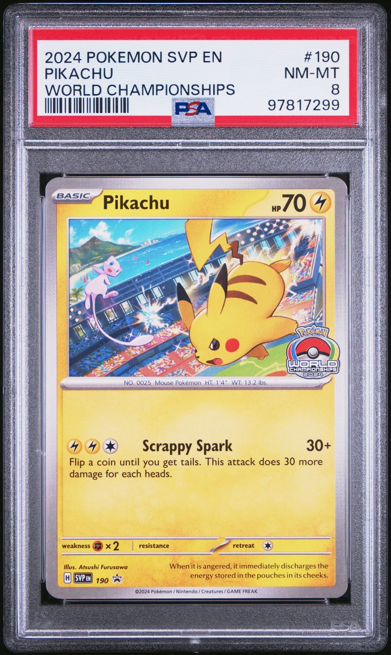 2024 Pokémon World Championships SVP190 Pikachu Black Star Promo PSA 8 NM-MT