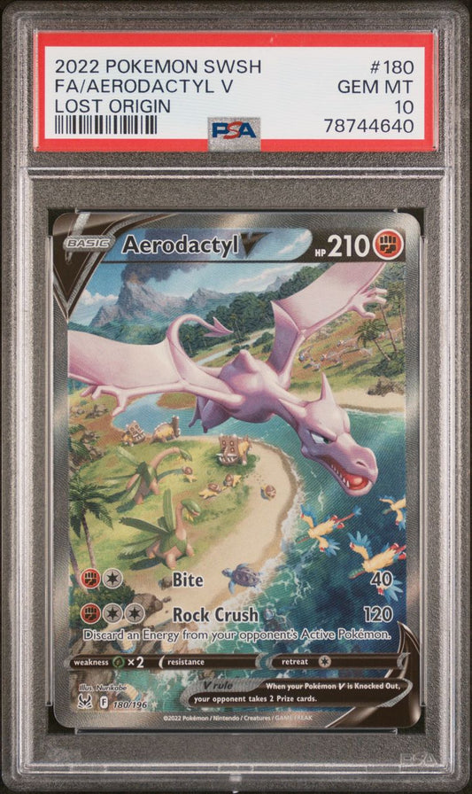 2022 Pokemon SWSH Lost Origin 180/196 Aerodactyl V Full Art PSA 10