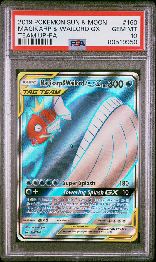 2019 Pokemon Sun & Moon Team Up 160/181 Magikarp & Wailord GX Full Art PSA 10