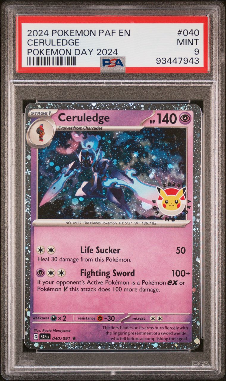 2024 Pokemon Paldean Fates 040/091 Ceruledge Pokemon Day 2024 PSA 9