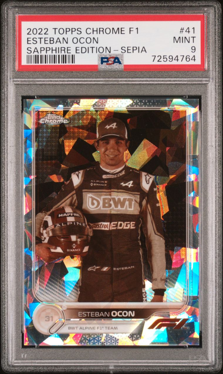 2022 Topps Chrome F1 #41 Esteban Ocon Sapphire Edition Sepia 019/100 PSA 9